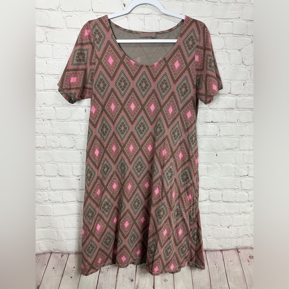 Fresh Produce geometric print short sleeve shirt cotton dress pockets, sz S, GUC
